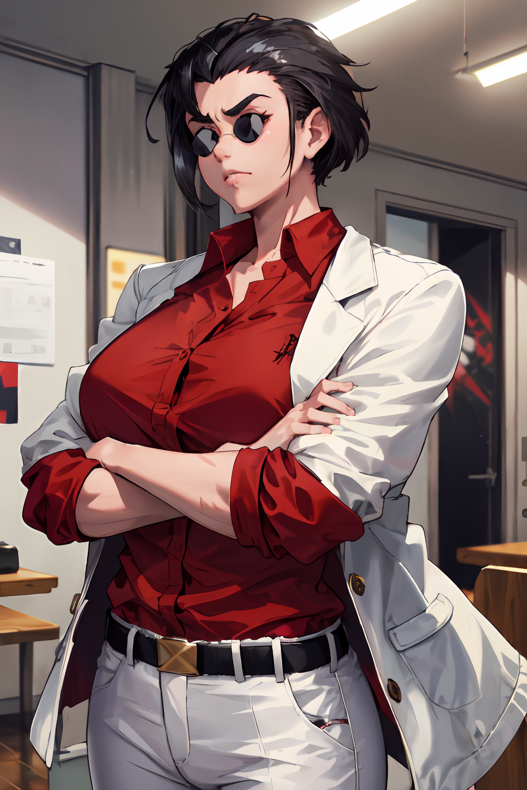 00393-3356692545-masterpiece,best quality,1girl,(mature female),hthelltaker,black hair,muscular,huge breasts,[[sunglasses]],(white jacket),red sh.png